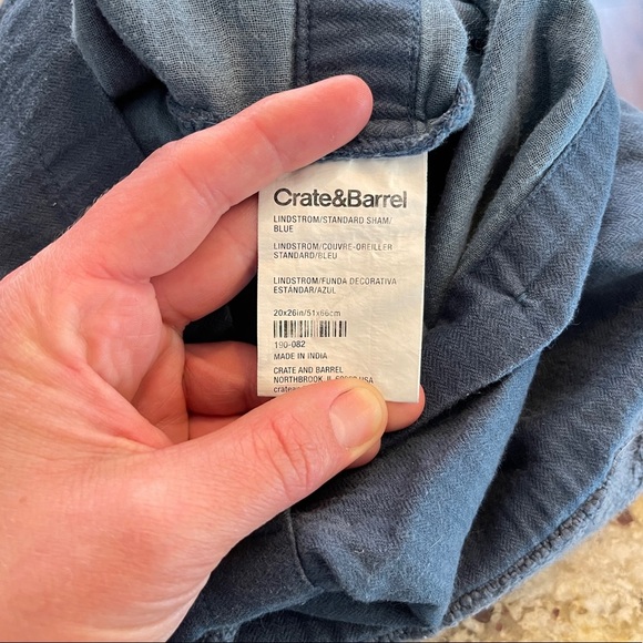 Crate & Barrel Lindstrom Cotton Blue Standard Pillow Sham - Picture 7 of 10